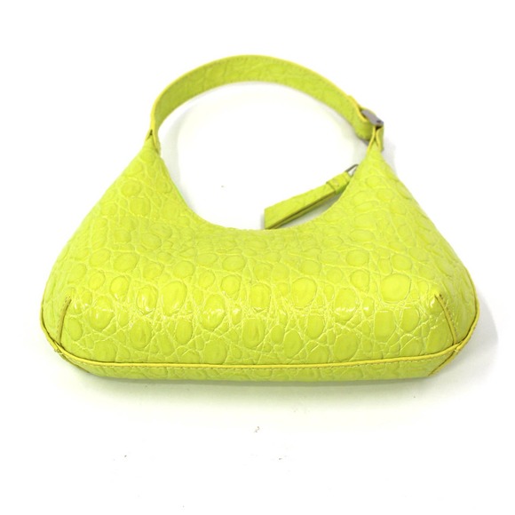 BY FAR Baby Amber Croc Embossed Leather Acid Green Shoulder Bag NEW Mini Yellow - Picture 7 of 10